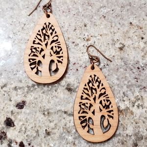 Tree of life wood earrings, new